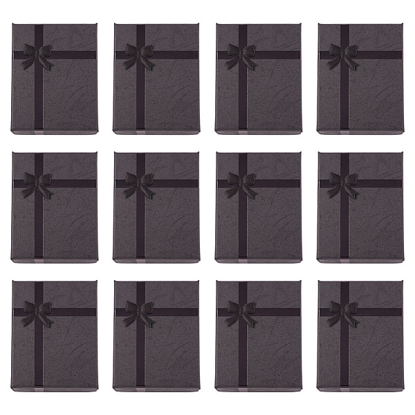 

PandaHall Cardboard Jewelry Set Box, for Necklace, Ring, Earring Packaging, with Bowknot Ribbon Outside and White Sponge Inside, Rectangle..., Black