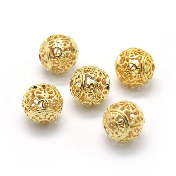 

PandaHall Hollow Brass Beads, Round, Real 18K Gold Plated, 11.5~12mm, Hole: 1.8mm Brass Round