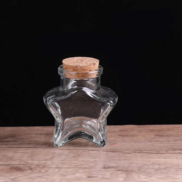 

PandaHall Mini High Borosilicate Glass Bottle Bead Containers, Wishing Bottle, with Cork Stopper, Star, Clear, 6.1x7.3cm Glass Star Clear