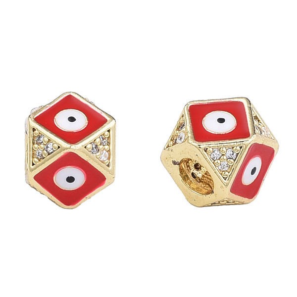 

PandaHall Brass Micro Pave Clear Cubic Zirconia Beads, with Enamel, Real 18K Gold Plated, Octagon with Evil Eye, Nickel Free, Dark Red...