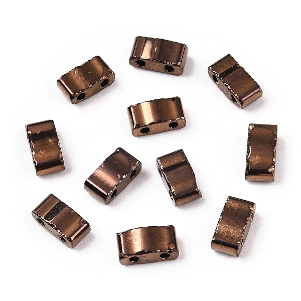 

PandaHall Electroplate Glass Seed Beads, 2-Hole, Rectangle, Coffee Plated, 4.5~5x2x1~1.5mm, Hole: 0.5~0.8mm Glass Rectangle