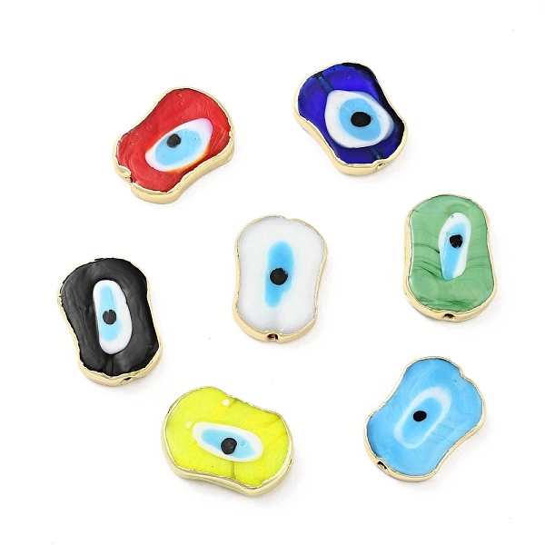 

PandaHall Rack Plating Handmade Evil Eye Lampwork Beads, with Brass Findings, Long-Lasting Plated, Oval, Mixed Color, 25x18x5.5~6mm, Hole..., Multicolor