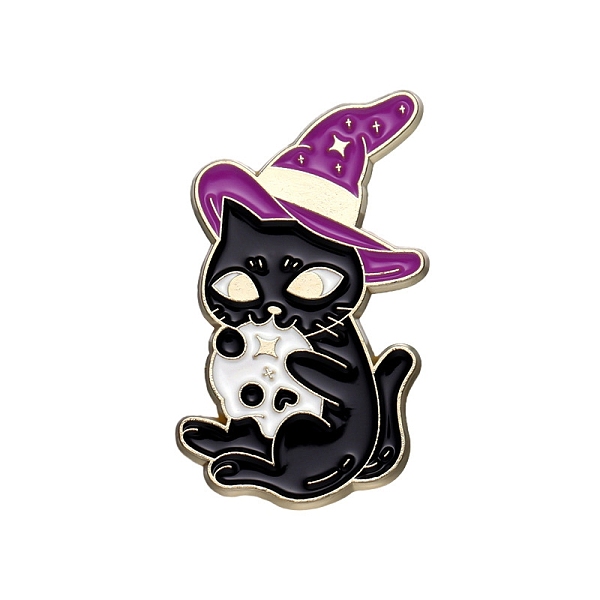 

PandaHall Magic Cat Metal Badge Alloy with Enamel Halloween Brooch, Hat, 33x19mm Alloy+Enamel Hat