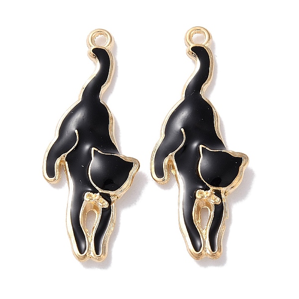 

PandaHall Alloy Enamel Pendants, Golden, Animals Theme Charm, Cat Shape, 28x11x2.5mm, Hole: 1.2mm Alloy+Enamel Cat Shape