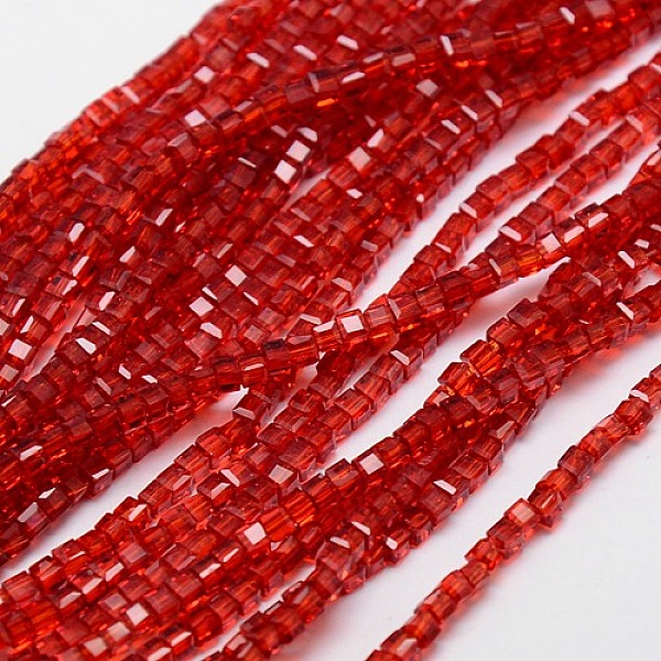 

PandaHall Glass Beads Strands, Faceted, Cube, Red, 3~3.5x3~3.5x3~3.5mm, Hole: 1mm, 98~100pcs/strand, 28~30cm, about 98~100pcs/strand, 13.8...
