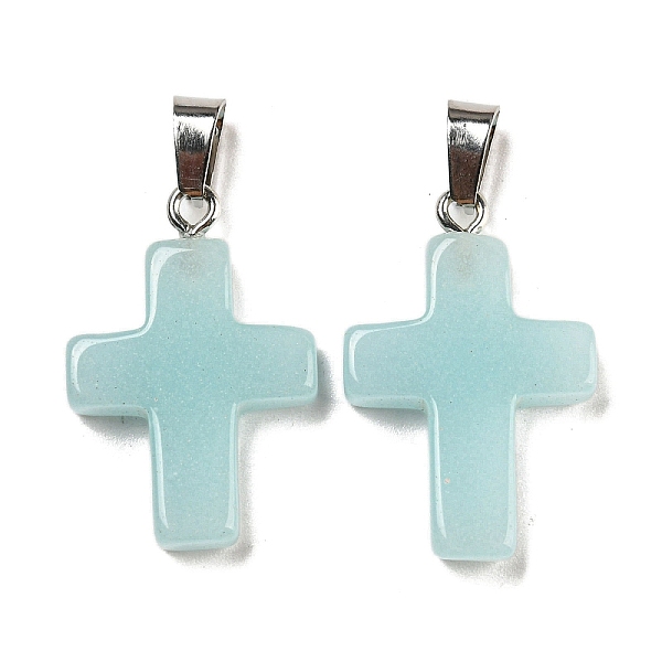 

PandaHall Synthetic Luminous Stone Dyed Pendants, Glow in the Dark Cross Charms with Platinum Plated Iron Snap on Bails, Aqua, 28x18x4.5mm..., Cyan