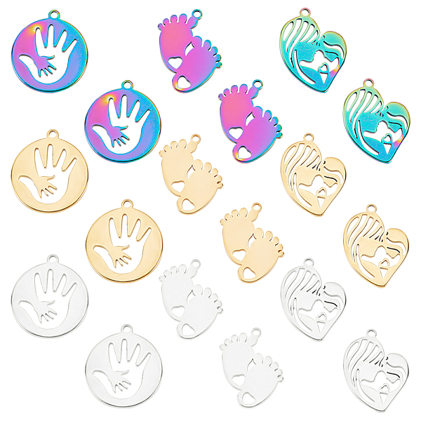 

PandaHall DICOSMETIC 18Pcs 3 Styles Palm and Footprints Charms Stainless Steel Flat Round with Footprint Charms Heart Pendant Necklace Gold...