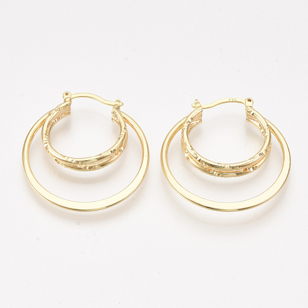 

PandaHall Brass Triple Hoop Earrings, Nickel Free, Real 18K Gold Plated, 36x33x4~5mm, Pin: 0.7x1mm Brass Ring