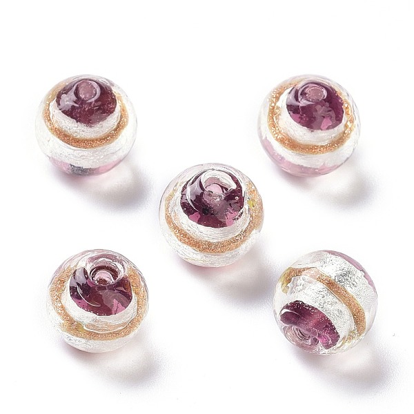 

PandaHall Handmade Silver Foil Lampwork Beads, with Gold Sand, Round, Old Rose, 12x11mm, Hole: 1.8mm Silver Foil Round