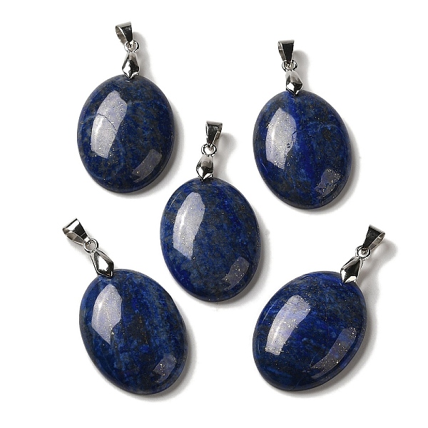 

PandaHall Natural Lapis Lazuli Pendants, Oval Charms with Rack Plating Platinum Plated Brass Snap on Bails, 30x21.5~22x6~6.5mm, Hole: 6x4mm...