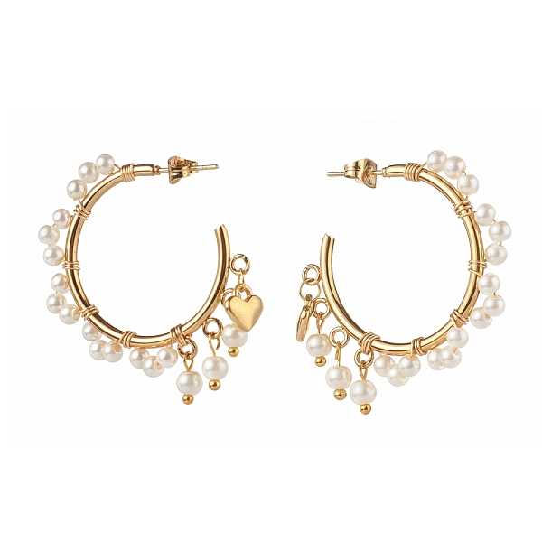 

PandaHall Glass Pearl Beads Stud Earrings, Half Round, Golden, 44x36x4mm, Pin: 0.8mm Glass Half Round