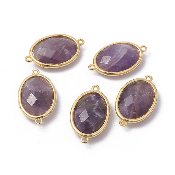 

PandaHall Golden Tone Brass Amethyst Links connectors, Faceted, Oval, 26x15x6mm, Hole: 1~2mm Amethyst Oval