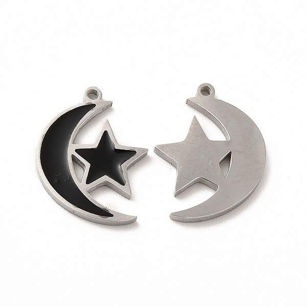 

PandaHall 304 Stainless Steel Pendants, With Enamel, Moon With Star, Black, 15.5x11.5x1mm, Hole: 1.2mm Alloy+Enamel Black