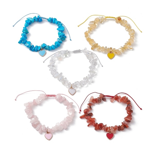 

PandaHall Heart Alloy Enamel Charm Bracelet, Natural & Synthetic Mixed Stone Chips Braided Adjustable Bracelet, Inner Diameter: 2-1/4~3-1/2...