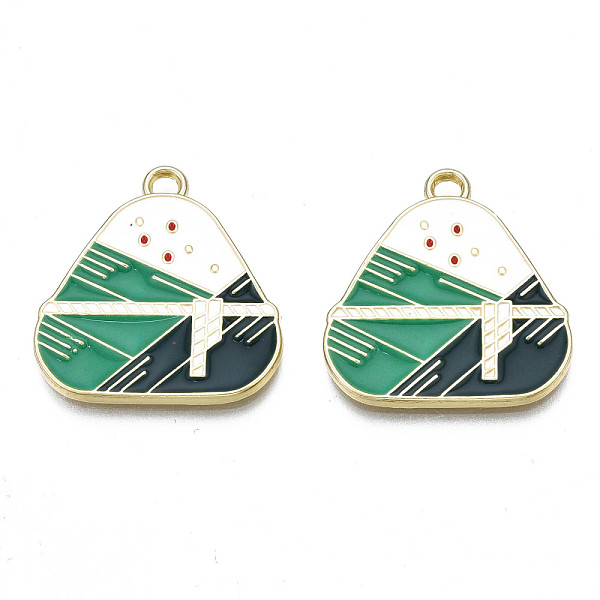 

PandaHall Alloy Enamel Pendants, Cadmium Free & Lead Free, Chinese Zongzi, Light Gold, Sea Green, 24x23x1.5mm, Hole: 1.8mm Alloy+Enamel Food