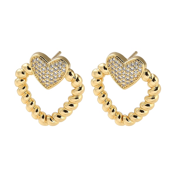

PandaHall Brass Pave Cubic Zirconia Stud Earrings, Heart, Real 16K Gold Plated, 22.5x21mm Cubic Zirconia Heart Clear