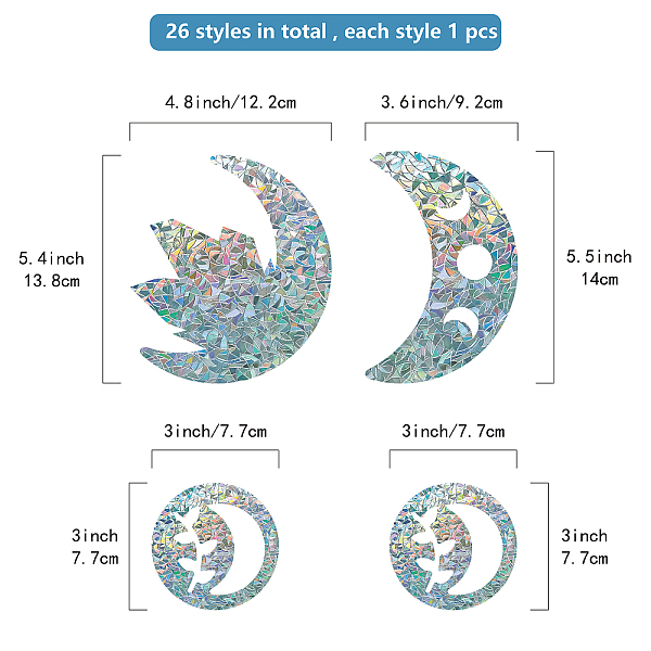 

PandaHall Waterproof PVC Colored Laser Stained Window Film Adhesive Stickers, Electrostatic Window Stickers, Moon Pattern, 350x840mm Plastic...