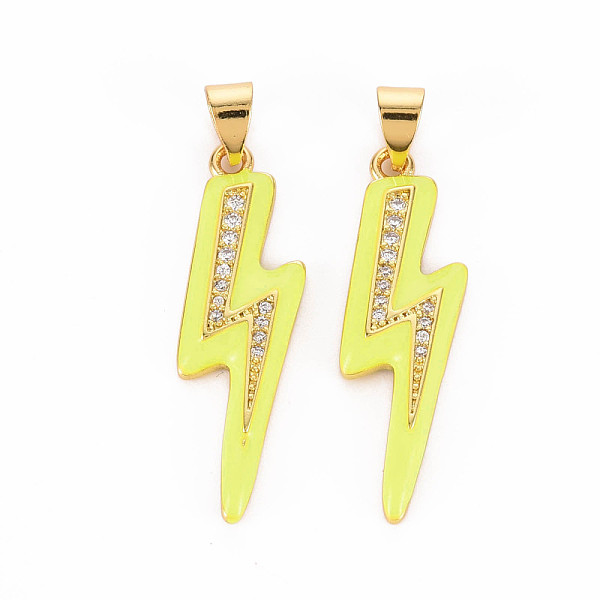 

PandaHall Brass Micro Pave Clear Cubic Zirconia Pendants, with Enamel, Nickel Free, Real 16K Gold Plated, Lightning, Champagne Yellow...