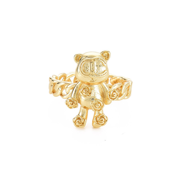 

PandaHall Brass Cuff Rings, Open Rings for Women, Cadmium Free & Nickel Free & Lead Free, Real 18K Gold Plated, Bear with Flower, Real 18K...