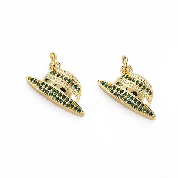 

PandaHall Brass Micro Pave Cubic Zirconia Pendants, Nickel Free, Real 18K Gold Plated, Hat Shapes, Green, 11x19x4mm, Jump Ring: 5x0.8mm...