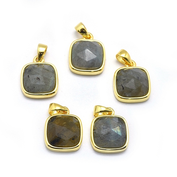 

PandaHall Natural Labradorite Pendants, with Golden Tone Brass Findings, Square, Faceted, 13x11x5mm, Hole: 3.5x5.5mm Labradorite Square