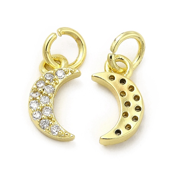 

PandaHall Brass Micro Pave Cubic Zirconia Charms, with Jump Ring, Moon Charm, Golden, 11x5.8x2.3mm, Hole: 2.5mm Brass+Cubic Zirconia Moon..., Clear