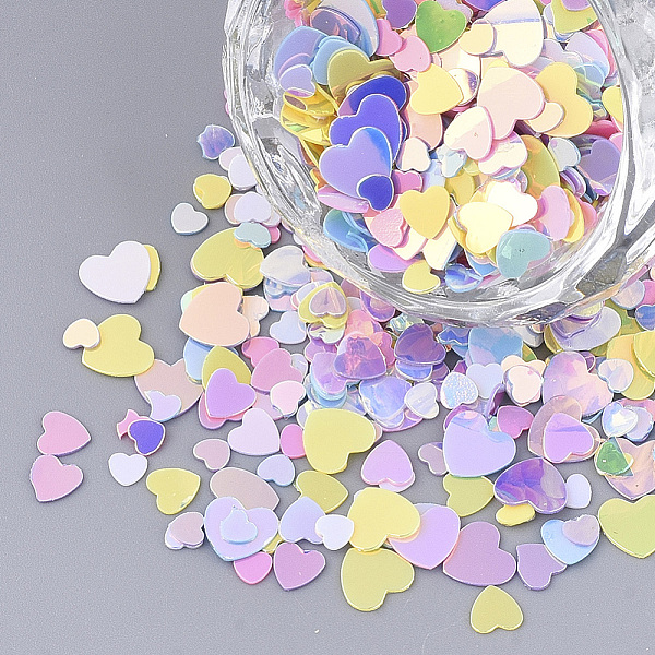 

PandaHall Ornament Accessories, PVC Plastic Paillette/Sequins Beads, Heart, Mixed Color, 2.5~5.5x3~5.5x0.4mm PVC Heart Multicolor