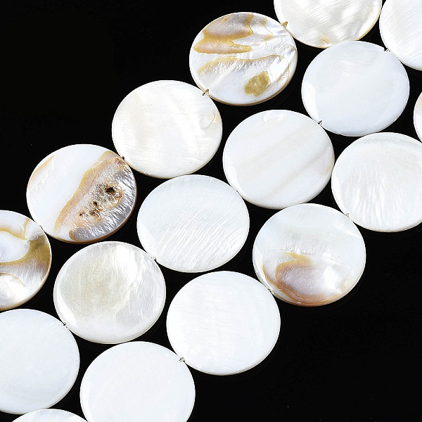 

PandaHall Natural Freshwater Shell Beads Strands, Flat Round, Seashell Color, 25x25x3mm, Hole: 1mm, about 16pcs/strand, 15.20~15.55 inch...