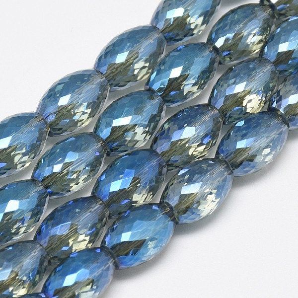 

PandaHall Electroplate Glass Beads Strands, Rainbow Plated, Faceted, Oval, Dodger Blue, 11~12x8mm, Hole: 1mm, about 60pcs/strand, 27.56 inch...