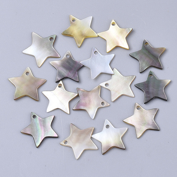 

PandaHall Black Lip Shell Charms, Star, Black, 13x13~14x1~2mm, Hole: 1.2mm Black Lip Shell Star Black