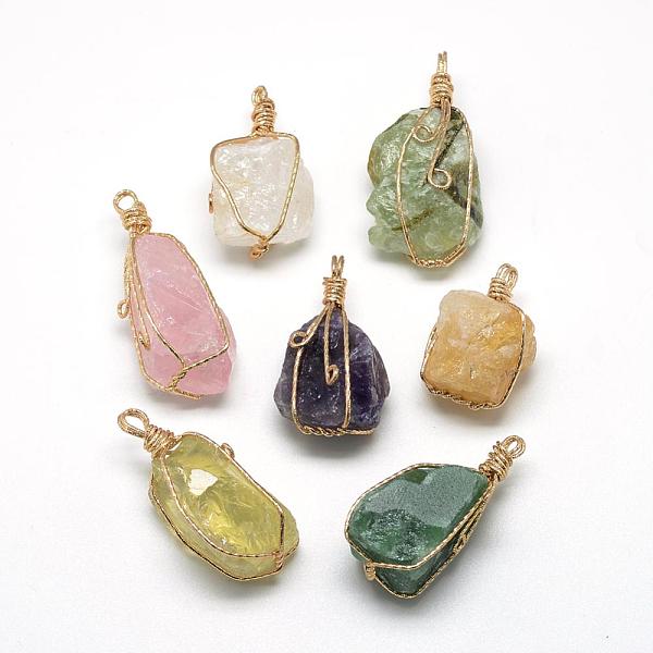 

PandaHall Natural Mixed Stone Pendants, with Brass Wire, Nuggets, Golden, 35~45x20~30x20~25mm, Hole: 4mm Mixed Stone Nuggets