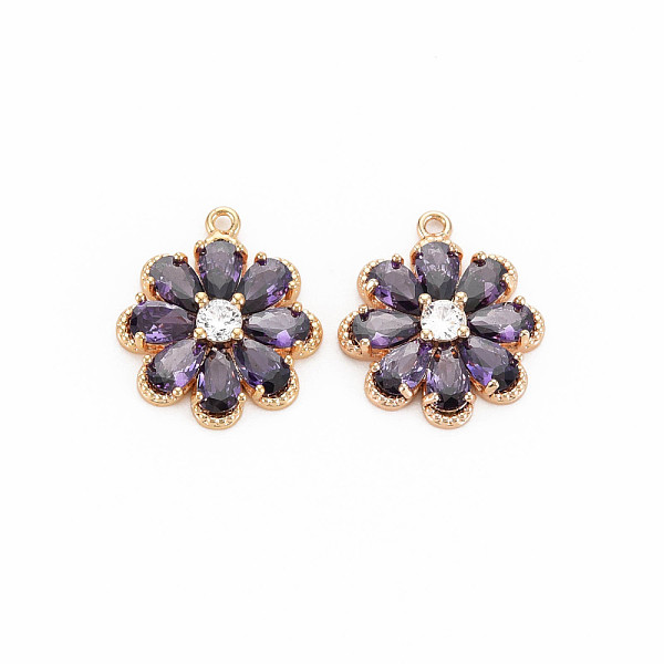 

PandaHall Brass Glass Pendants, Nickel Free, Real 18K Gold Plated, Flower, Indigo, 16x14x3.5mm, Hole: 1.2mm Brass+Glass Flower Purple
