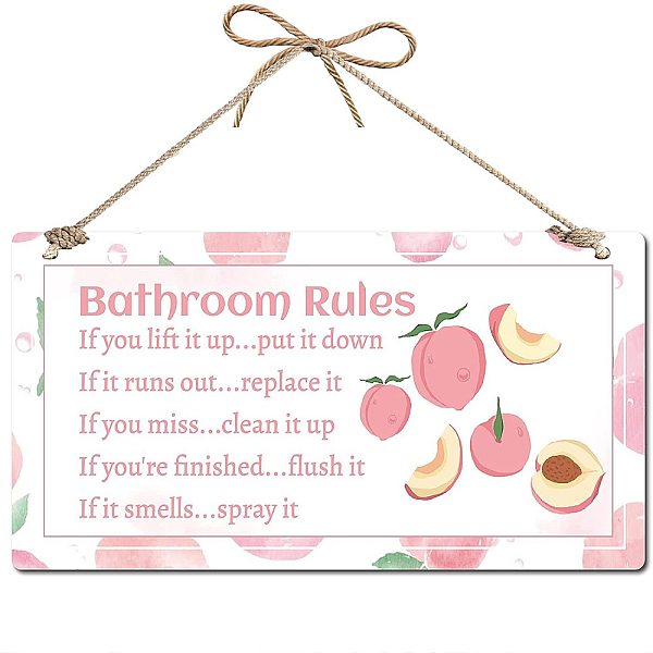 PandaHall CREATCABIN Peach Bathroom Decor Sign Wall Art Hanging Decoration PVC Plastic Door Plaque Vintage Home Decor 11.8x6inch Pink...