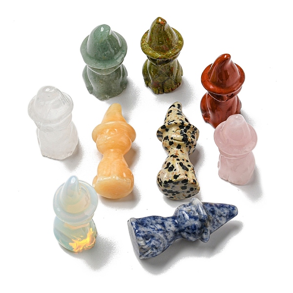 

PandaHall Natural & Synthetic Gemstone Carved Healing Cat with Witch Hat Figurines, Reiki Energy Stone Display Decorations, 48~50x19~21mm...