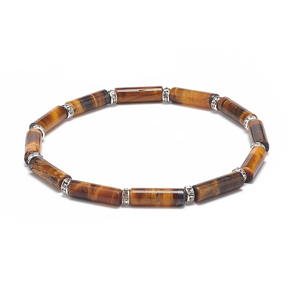 

PandaHall Natural Tiger Eye Column Beaded Stretch Bracelet, Gemstone Jewelry for Women, Inner Diameter: 2-1/4 inch(5.6~5.8cm) Tiger Eye