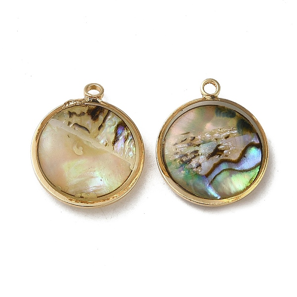 

PandaHall Natural Paua Shell Resin Pendants, with Brass Findings, Flat Round Charms, Golden, 16.5x14x4mm, Hole: 1.4mm Paua Shell Flat Round