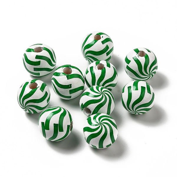 

PandaHall Christmas Theme Printed Natural Wooden Beads, Round with Vortex Pattern, Green, 16x14.5mm, Hole: 3.5mm Schima Wood Others Green