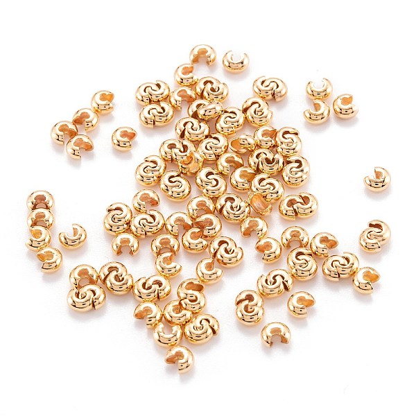 

PandaHall Brass Crimp Beads Covers, Real 18K Gold Plated, 4.5x5x3mm, Hole: 1.6mm Brass