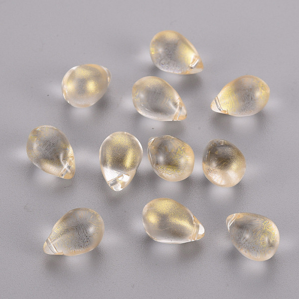 

PandaHall Transparent Spray Painted Glass Charms, with Glitter Powder, Teardrop, Light Yellow, 14x10x9.5mm, Hole: 1mm Glass Teardrop