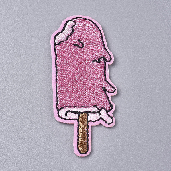 PandaHall Computerized Embroidery Cloth Iron on/Sew on Patches, Costume Accessories, Ice Sucker, Pink, 67x29x1.2mm Cloth Food Pink