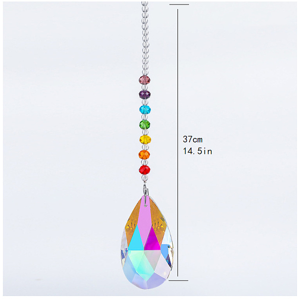 

PandaHall Chakra Theme K9 Crystal Glass Big Pendant Decorations, Hanging Sun Catchers, Teardrop, Colorful, 37cm Glass Teardrop