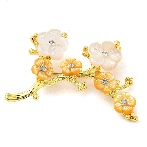 Peach Blossom Flower Natural Dyed White Shell Brooches For Women