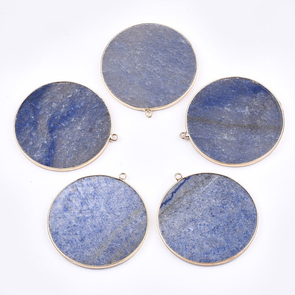

PandaHall Natural Lapis Lazuli Big Pendants, with Brass Findings, Flat Round, Golden, 54~56x50~52x3mm, Hole: 2mm Lapis Lazuli Flat Round