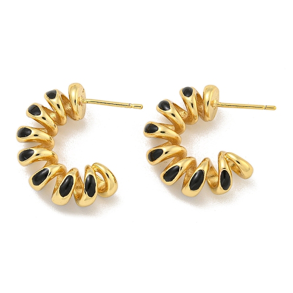 

PandaHall Rack Plating Brass Stud Earring, with Enamel, Cadmium Free & Lead Free, Long-Lasting Plated, Real 18K Gold Plated, Curved line..., Black