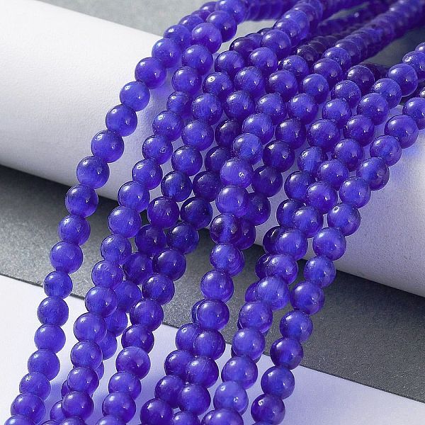 

PandaHall Cat Eye Beads Strands, Round, Blue, 4mm, Hole: 0.7mm, about 100~105pcs/strand, 14.37~14.69 inch(36.5~37.3cm) Glass Round Blue