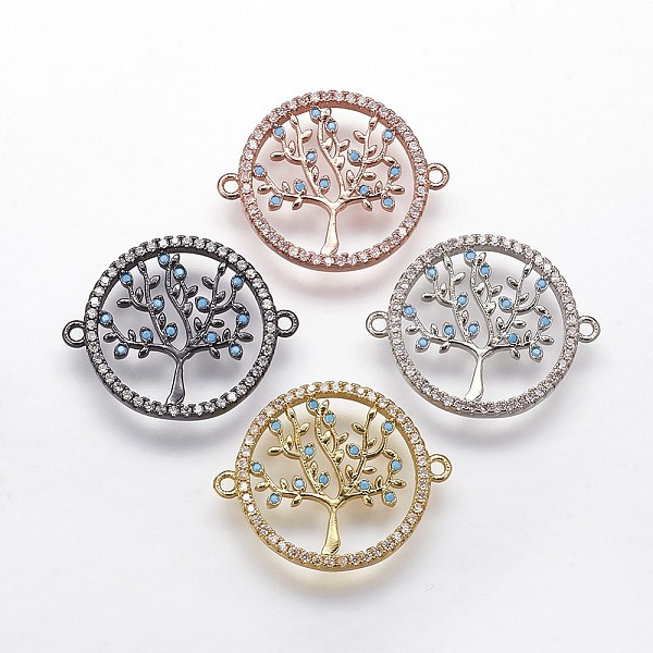 

PandaHall Brass Micro Pave Cubic Zirconia Links, Flat Round and Tree, Mixed Color, 19x24x2mm, Hole: 1mm Brass+Cubic Zirconia Flat Round