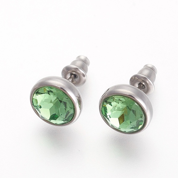 

PandaHall 304 Stainless Steel Stud Earrings, with Rhinestone, Flat Round, Peridot, 10x6mm, Pin: 0.9mm Rhinestone Green