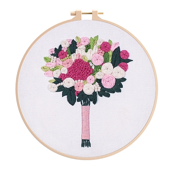 

PandaHall Flower Pattern DIY Embroidery Kit, including Embroidery Needles & Thread, Cotton Cloth, Old Lace, 210x210mm Cotton Flower