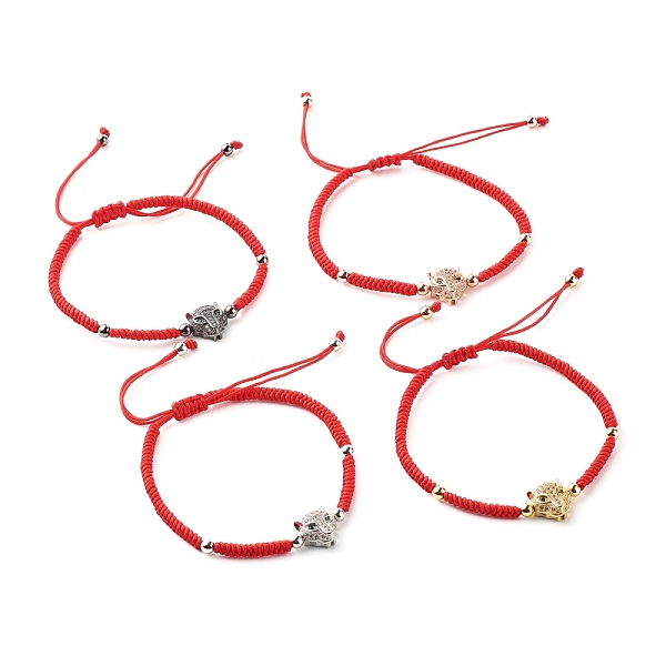 

PandaHall Leopard Brass Micro Pave Cubic Zirconia Braided Bead Bracelet for Teen Girl Women, Red, Mixed Color, Inner Diameter: 2-1/4~3.74...