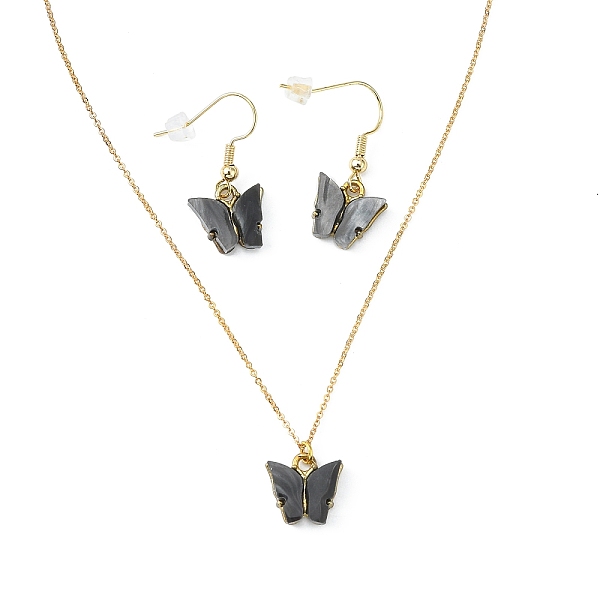 

PandaHall Alloy Acrylic Earrings & Necklaces Jewelry Sets, with Brass Cable Chains, Earring Hooks and 304 Stainless Steel Lobster Claw..., Black